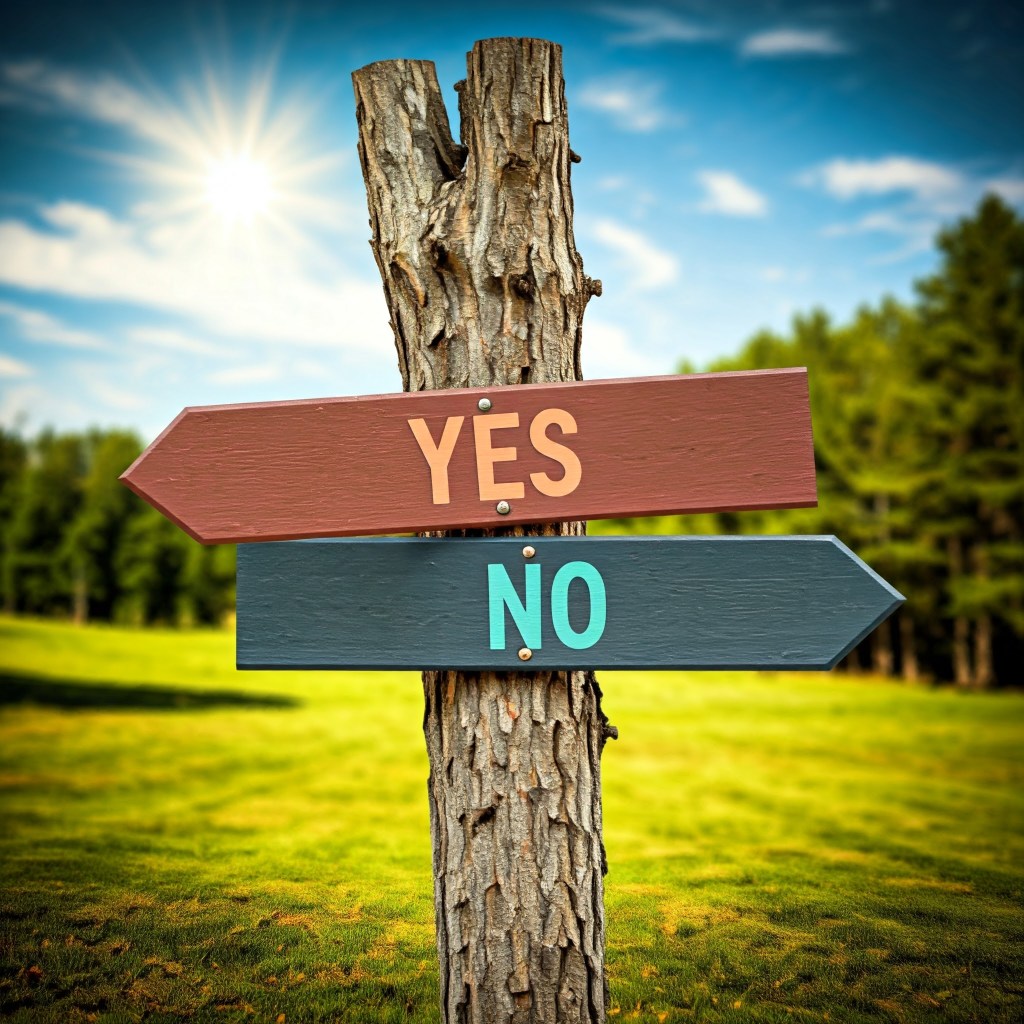 Image of two sign posts one pointing left saying yes and the other pointing right saying no.